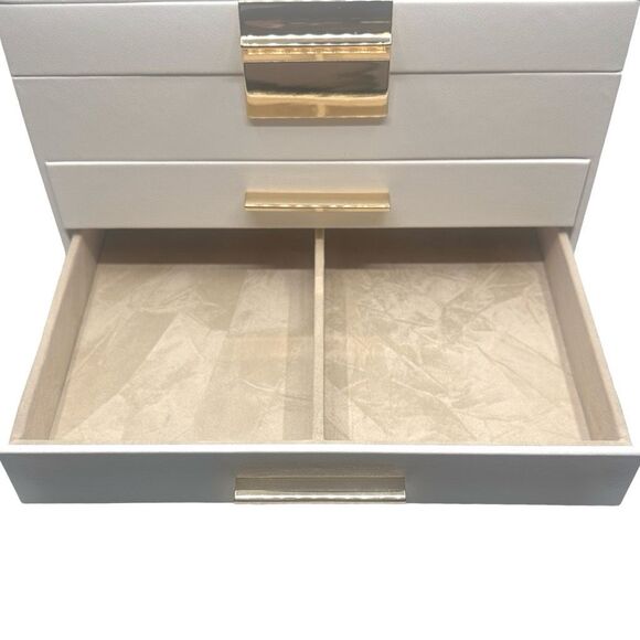 Glass Lid 3-Layer Jewelry Box Organizer - 8” x 9.1” x 5.3” - White - Picture 7 of 8